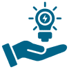 Hand holding lightbulb with lightning bolt.