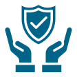 Hands holding shield with checkmark icon.